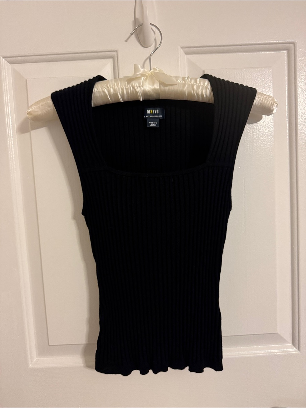Anthropologie Black Ribbed Square-Neck Tank